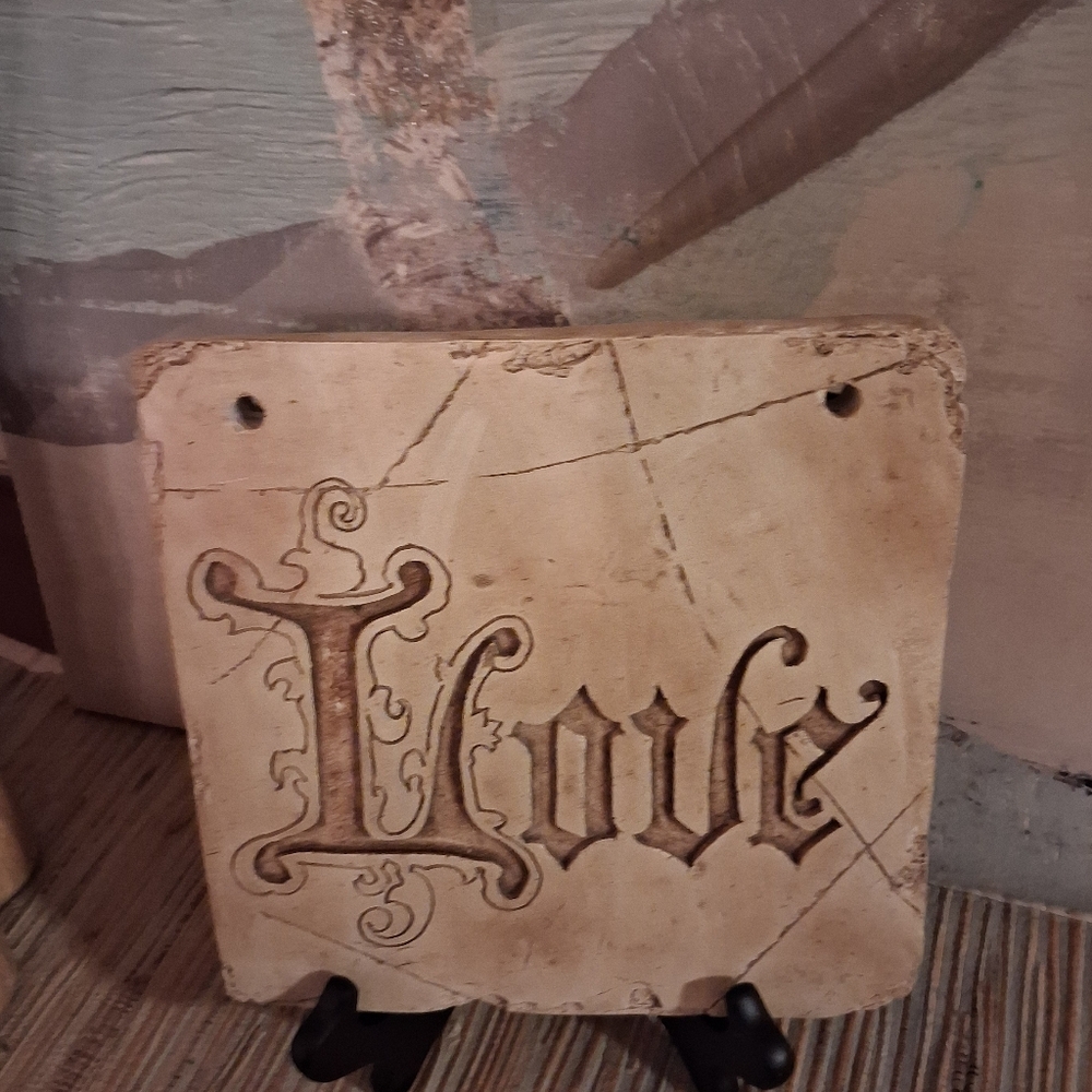 Decorative Stone Plaque with 'Love' Inscription